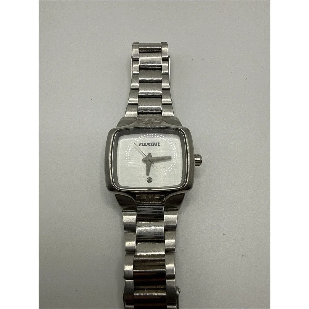 Nixon Small Player VIP Pass Stainless Steel Square Women Watch Silver Dial‎